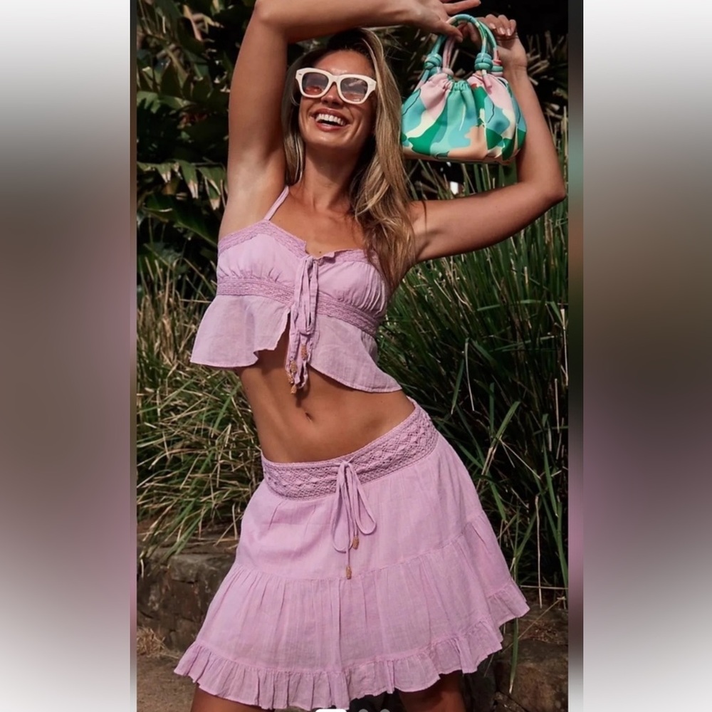 NEW WITH TAGS NWT FREE PEOPLE ZARIA SET TOP SKIRT LILAC SMALL SZ S NIP $88